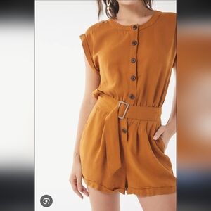 Urban Outfitters Button Down Brown Linen Blend Short Sleeve Romper Size Small